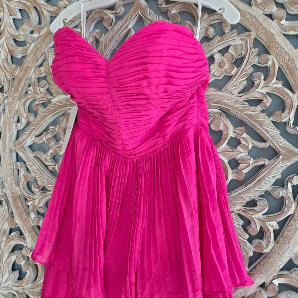 Pink Chiffon strapless Pleated A-line Tiered Maxi Prom Dress Size 2 - Picture 4 of 9
